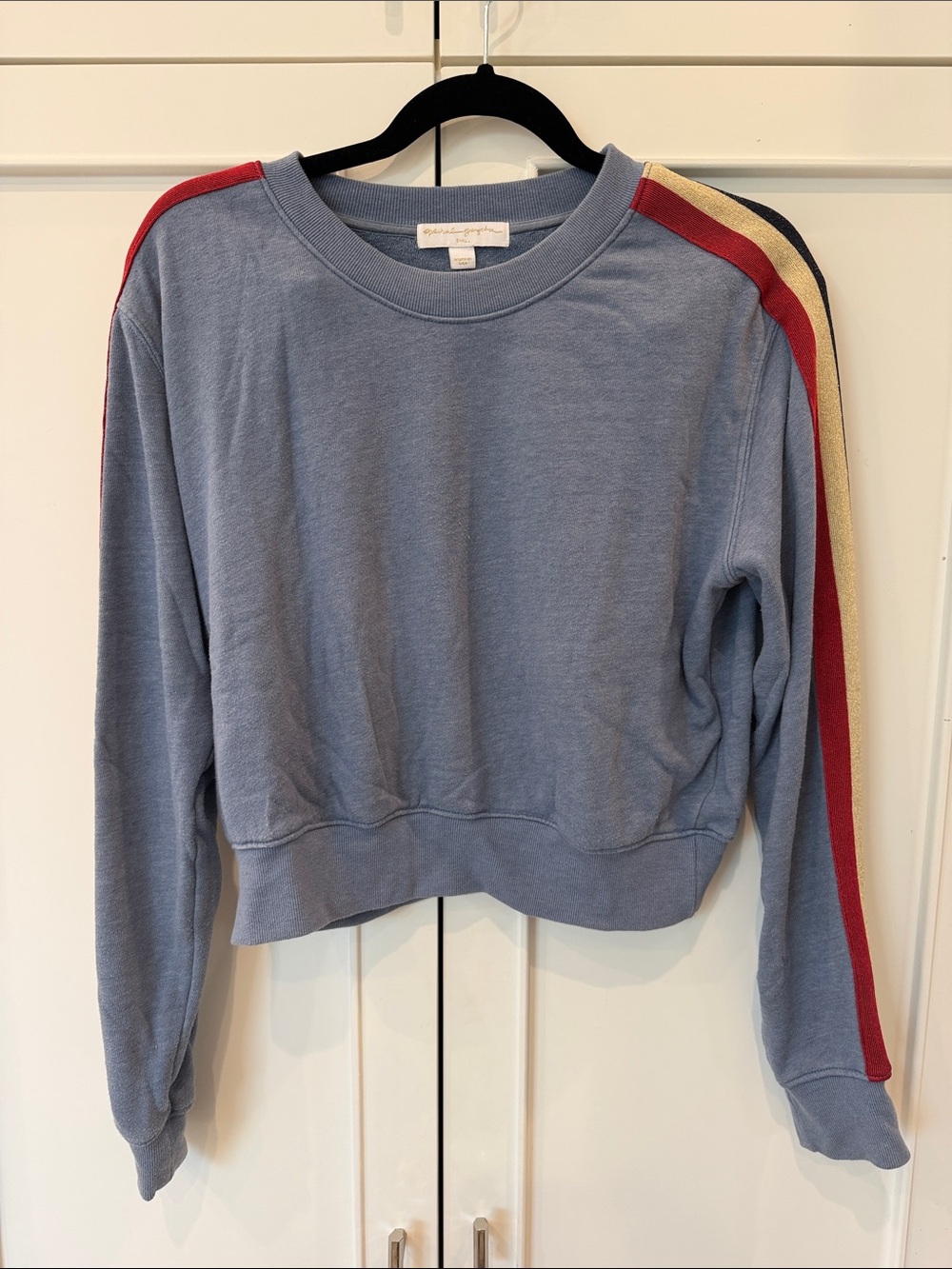 Spiritual Gangster Blue Crewneck Sweatshirt with Red & Gold Shoulder Stripes